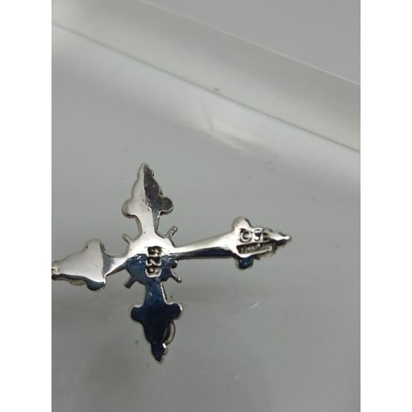 Vintage Sterling Silver Cross Pendant Necklace Enhancer Faux Pearl Designer - Picture 6 of 9